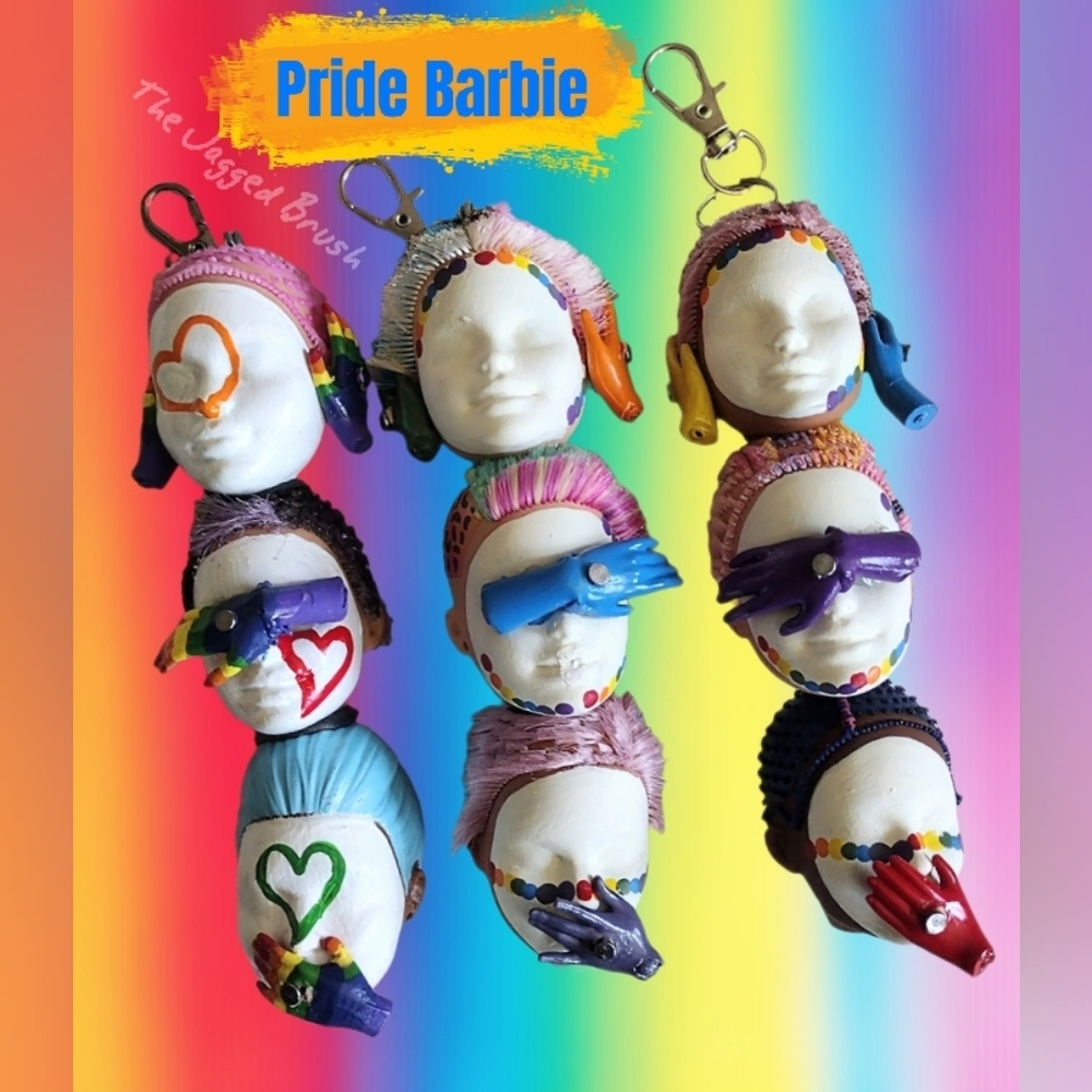 🌈 Hear See Speak No Evil Barbie Head Pride LGBQT Keychains Fobs Purse Charms